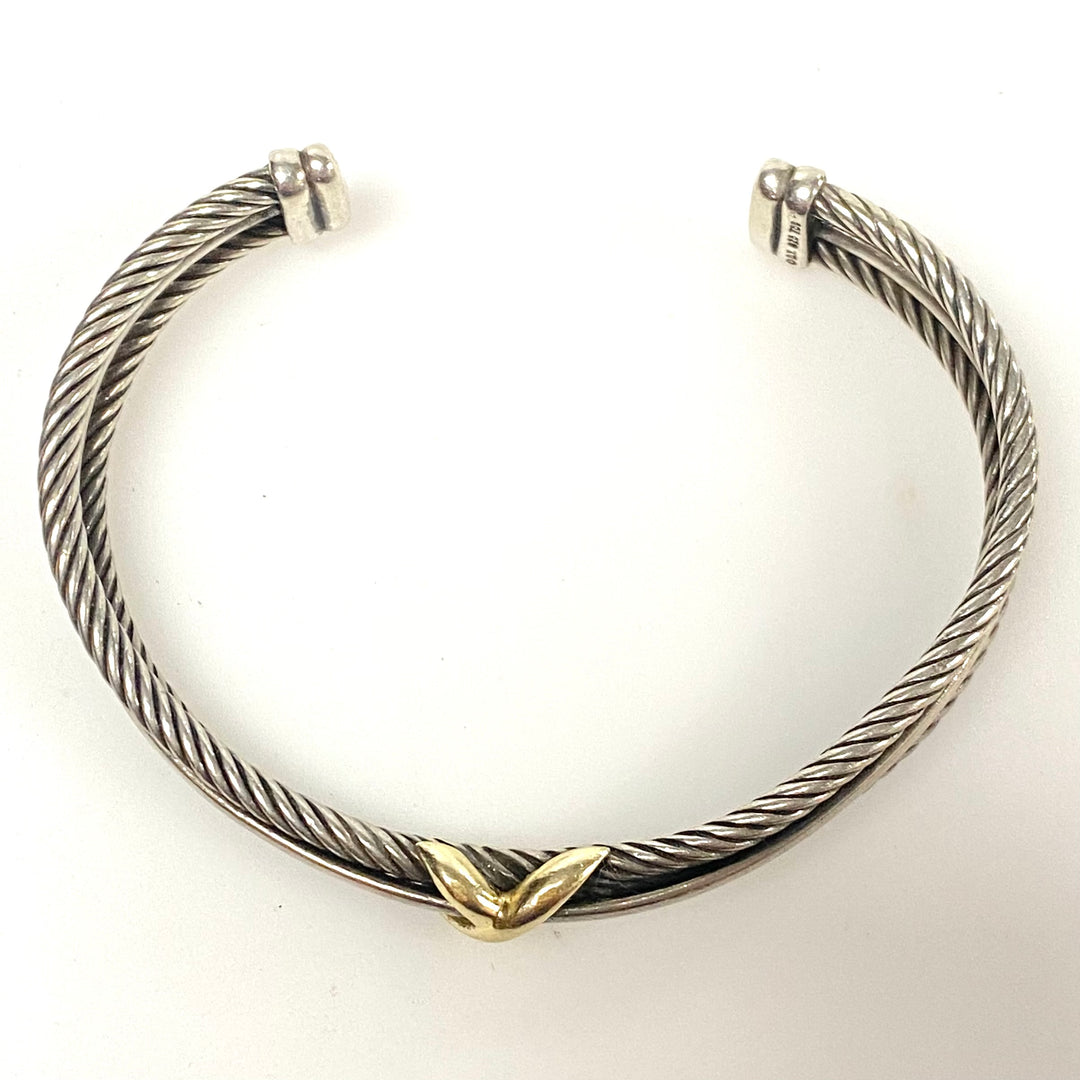 w155 Sterling Silver David Yurman Two-Tone Crossover Cable "X" Cuff Bracelet
