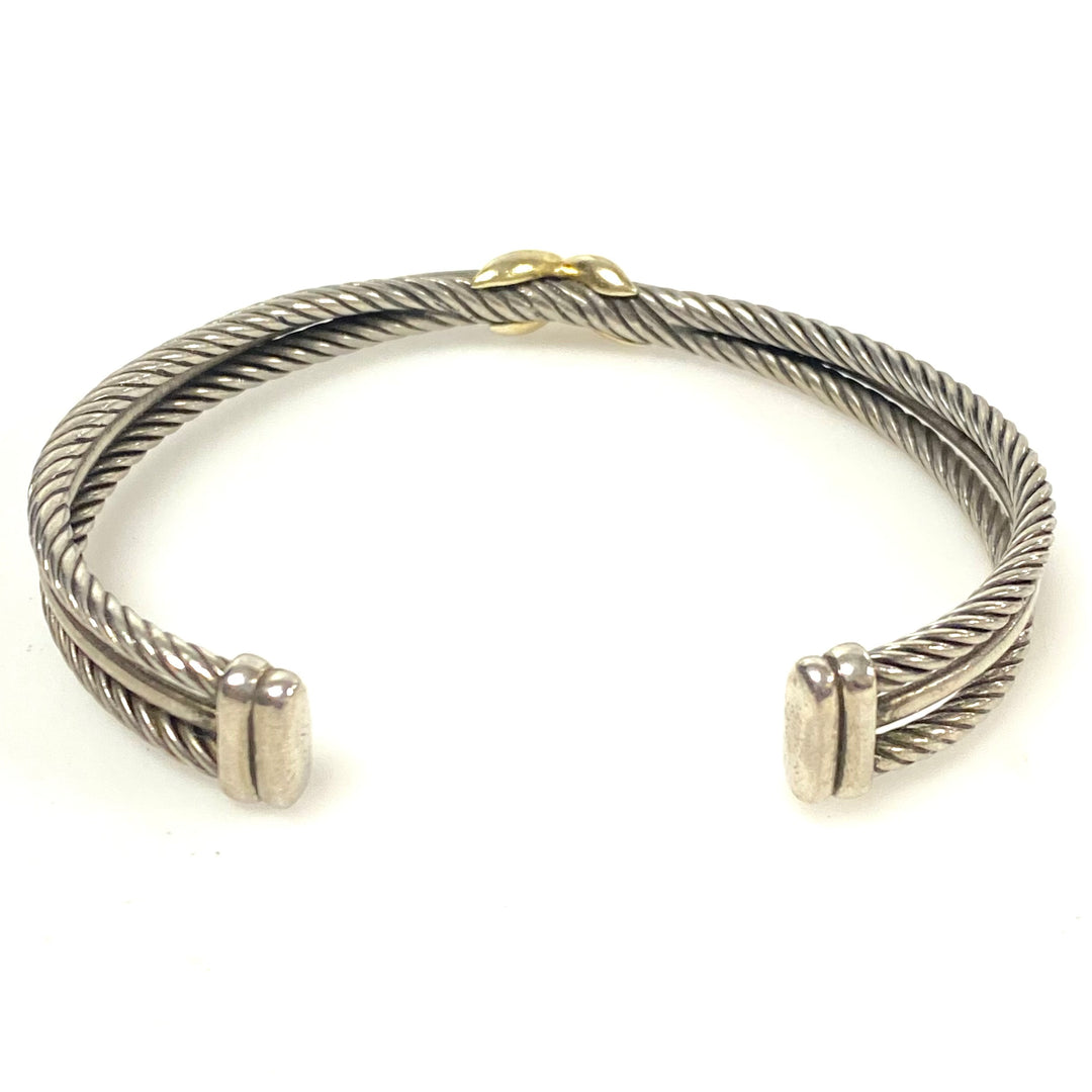 w155 Sterling Silver David Yurman Two-Tone Crossover Cable "X" Cuff Bracelet