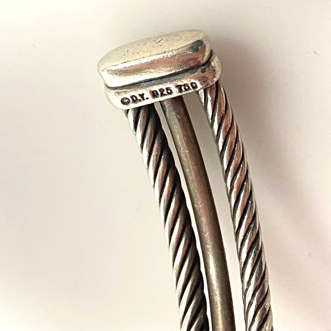 w155 Sterling Silver David Yurman Two-Tone Crossover Cable "X" Cuff Bracelet