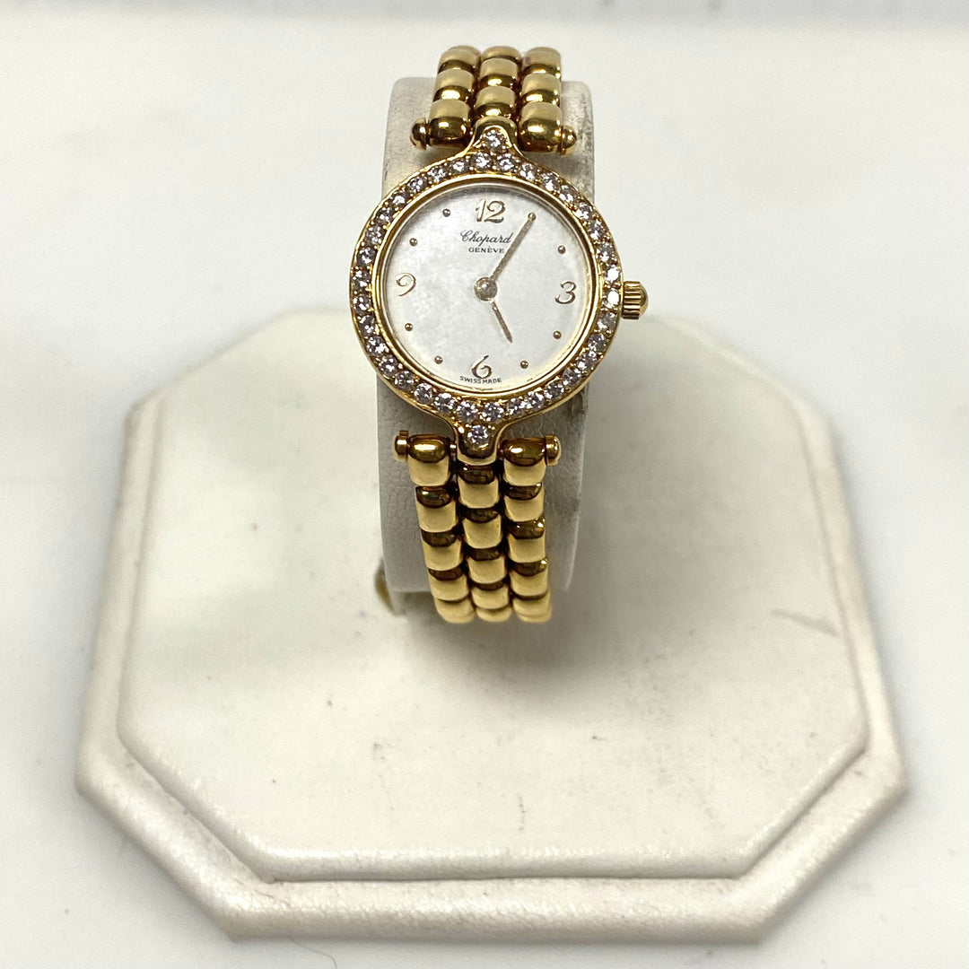 w164 Chopard Gstaad Luxury Watch 18k Yellow Gold Diamond Bezel Linked Bracelet