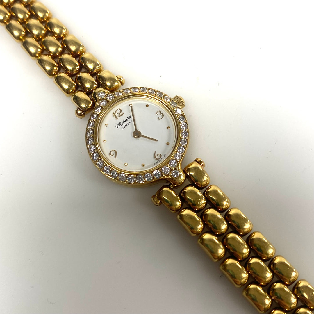 w164 Chopard Gstaad Luxury Watch 18k Yellow Gold Diamond Bezel Linked Bracelet