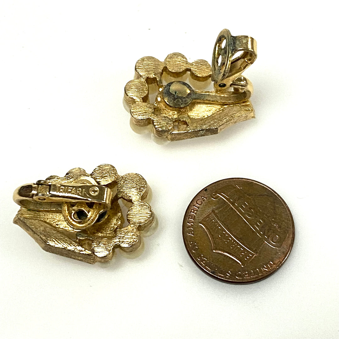 w169 Vintage Crown Trifari Clip-on Earrings Stylized Modern Faux Pear Aesthetics