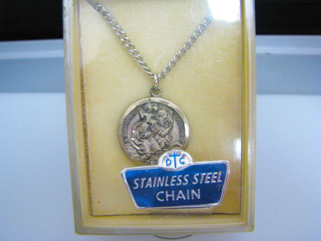 j106 Vintage Sterling Silver St. Christopher Medal Pendant on Stainless Chain