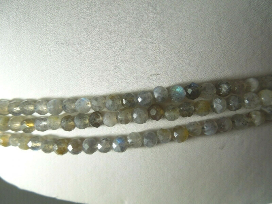 q444 Beautiful Delicate 3 Strand Labradorite Beads and Pendant 925 Sterling Silver Necklace 18"