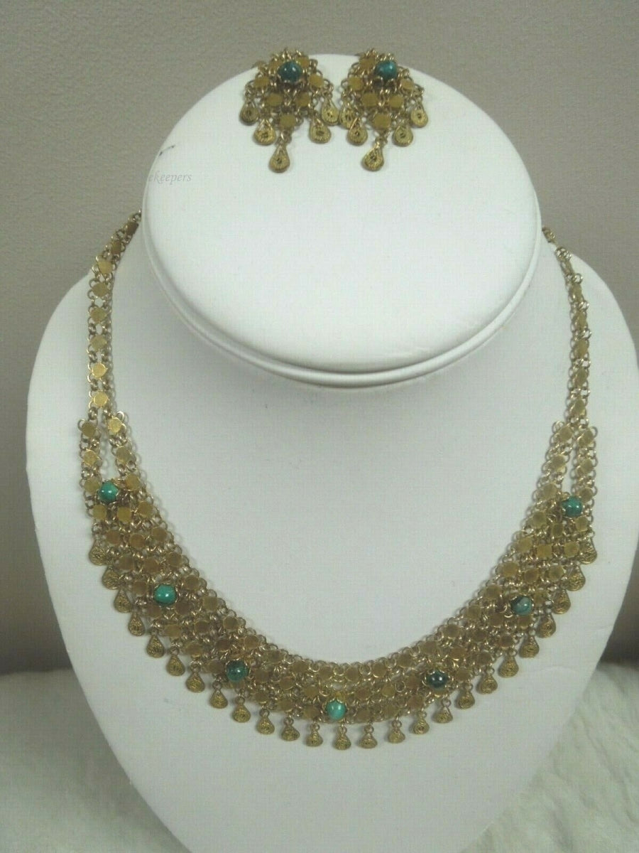 r081 Vintage Traditional Beautiful Gold Filled Necklace Set with Matching earrings