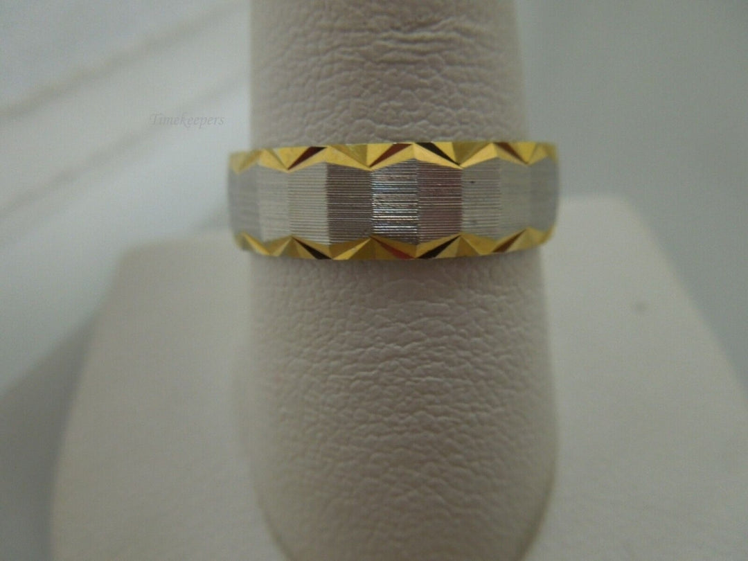 r496 Vintage Keepsake 14k White Yellow Gold Etched Wedding Band Size 10