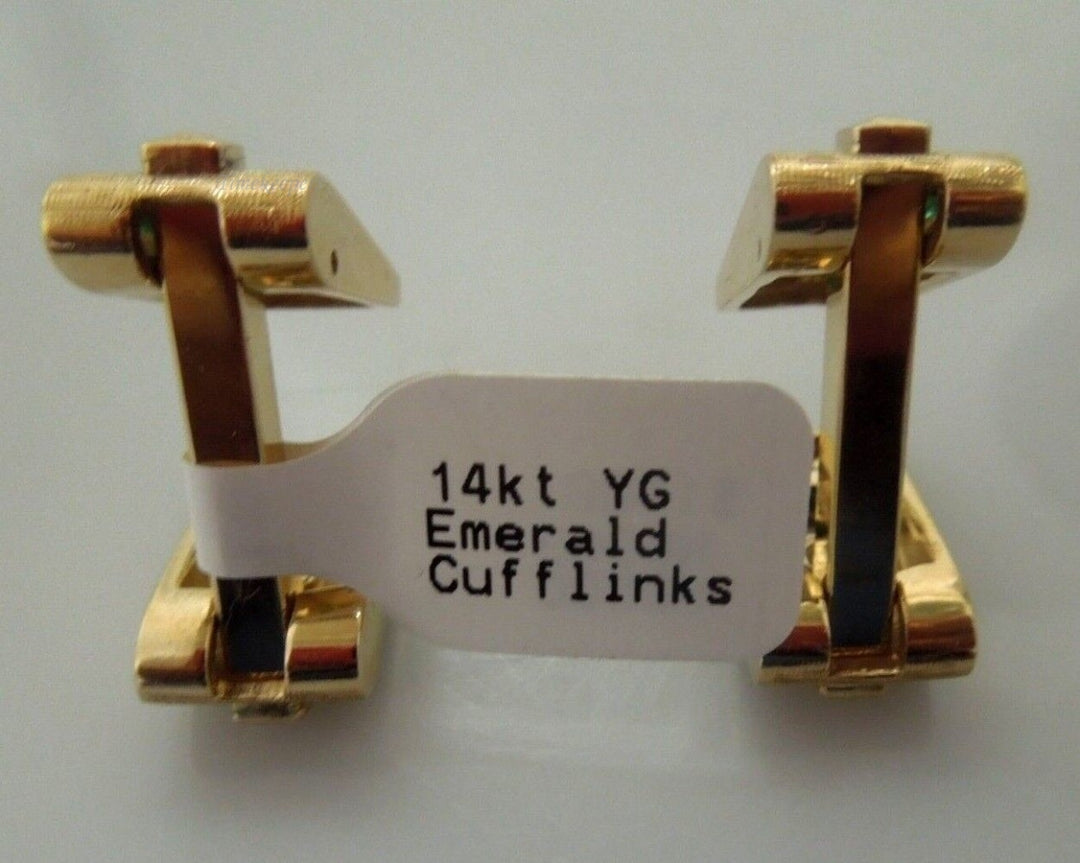 r520 Vintage 14k Yellow Gold Emerald Cufflinks Signed 14.7g
