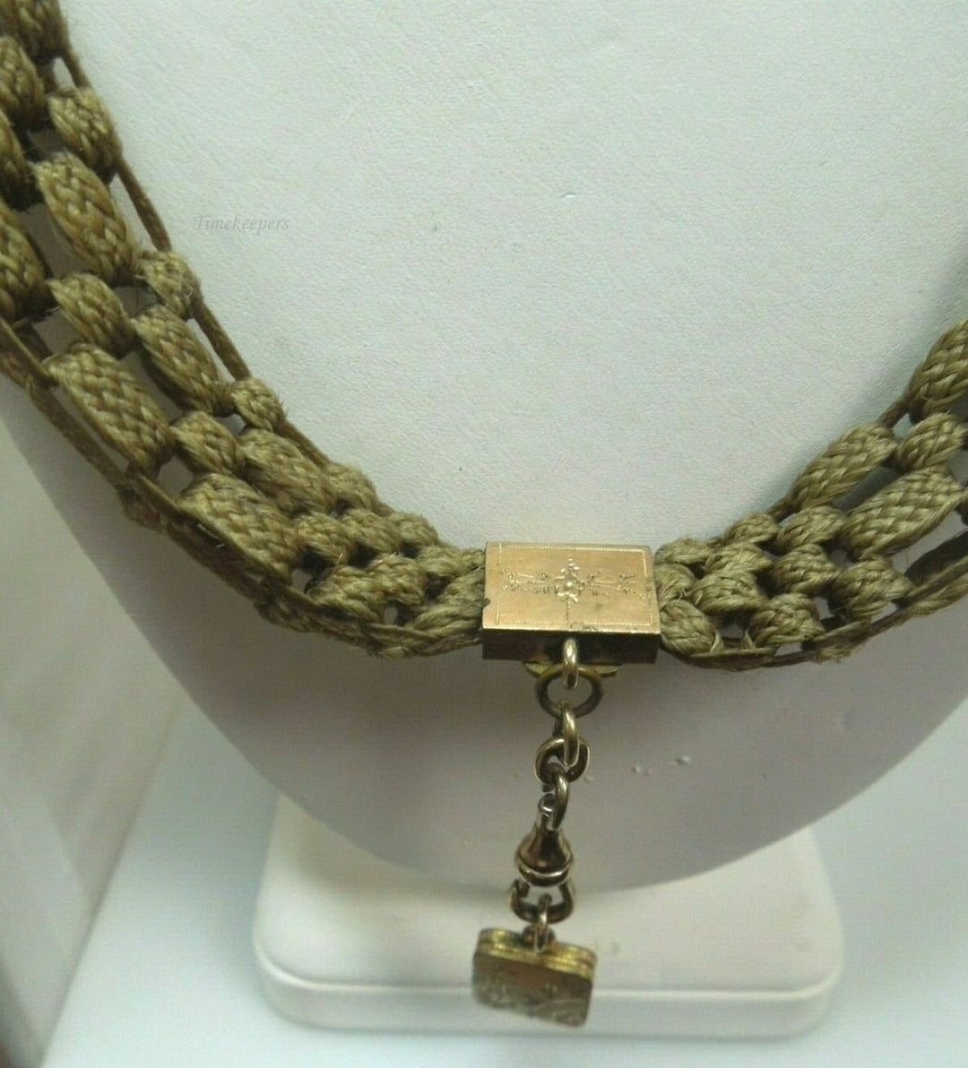 b021 Victorian Era Woven Hair Vest Chain with 10k Yellow Gold Findings