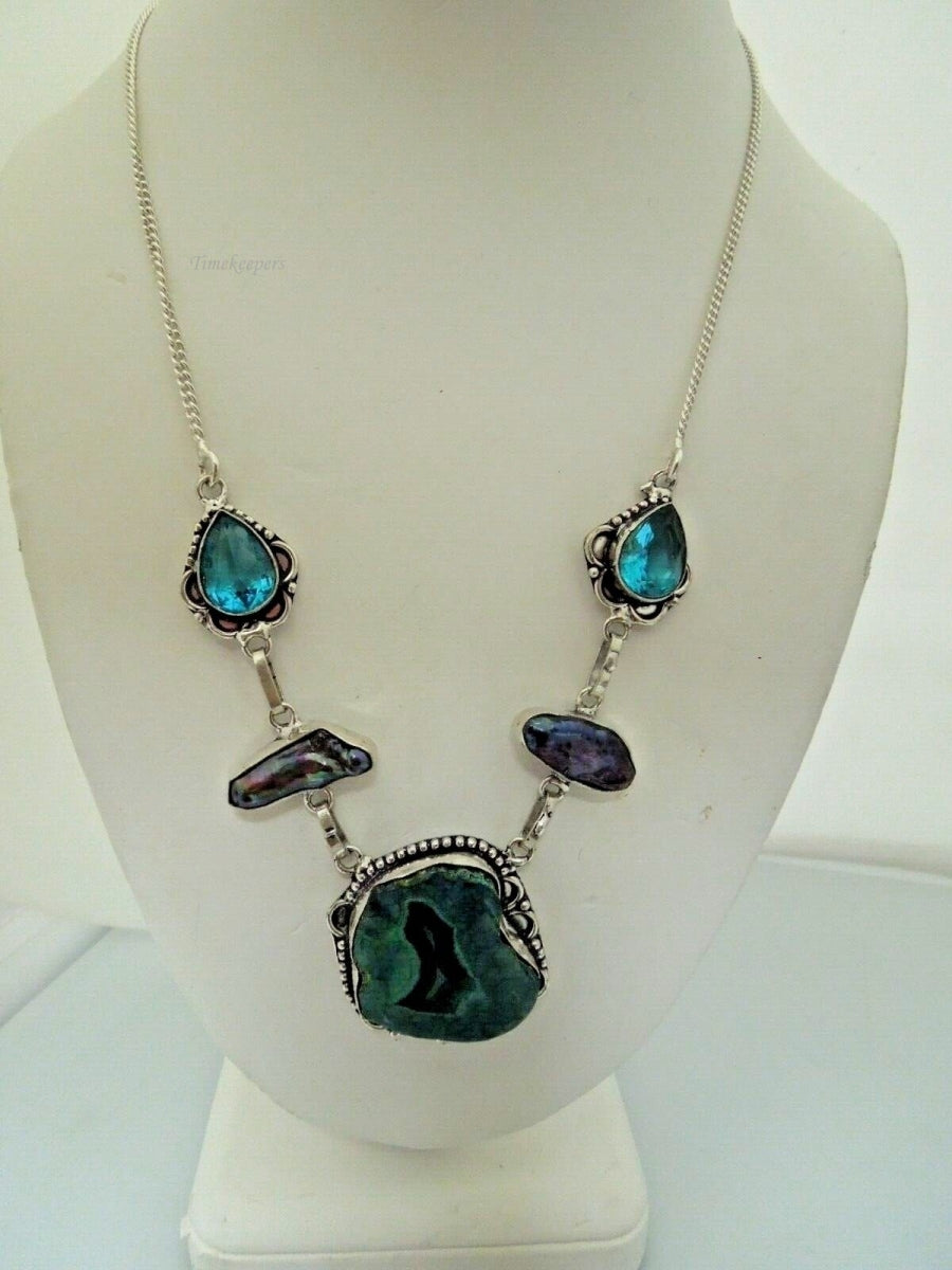r626 Vintage Sterling Silver Multi gemstone Necklace Sterling Silver Pendant 20"