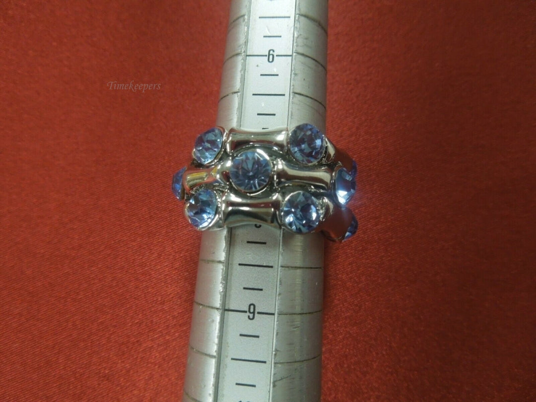 q773 Vintage Women Fun Fashion Blue Rhinestone Stainless Steel Cocktail Ring Size 7.75