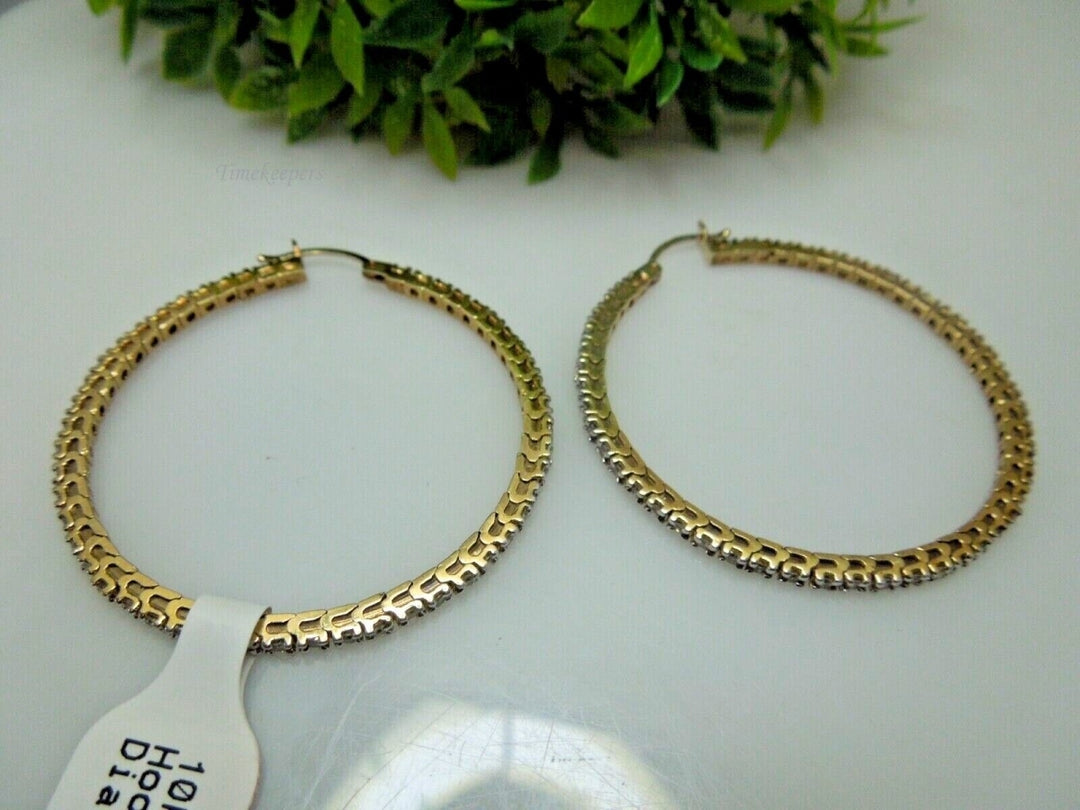 r250 Vintage 10kt Yellow Gold Diamond .50cts Hoop Earrings Signed 9.7g