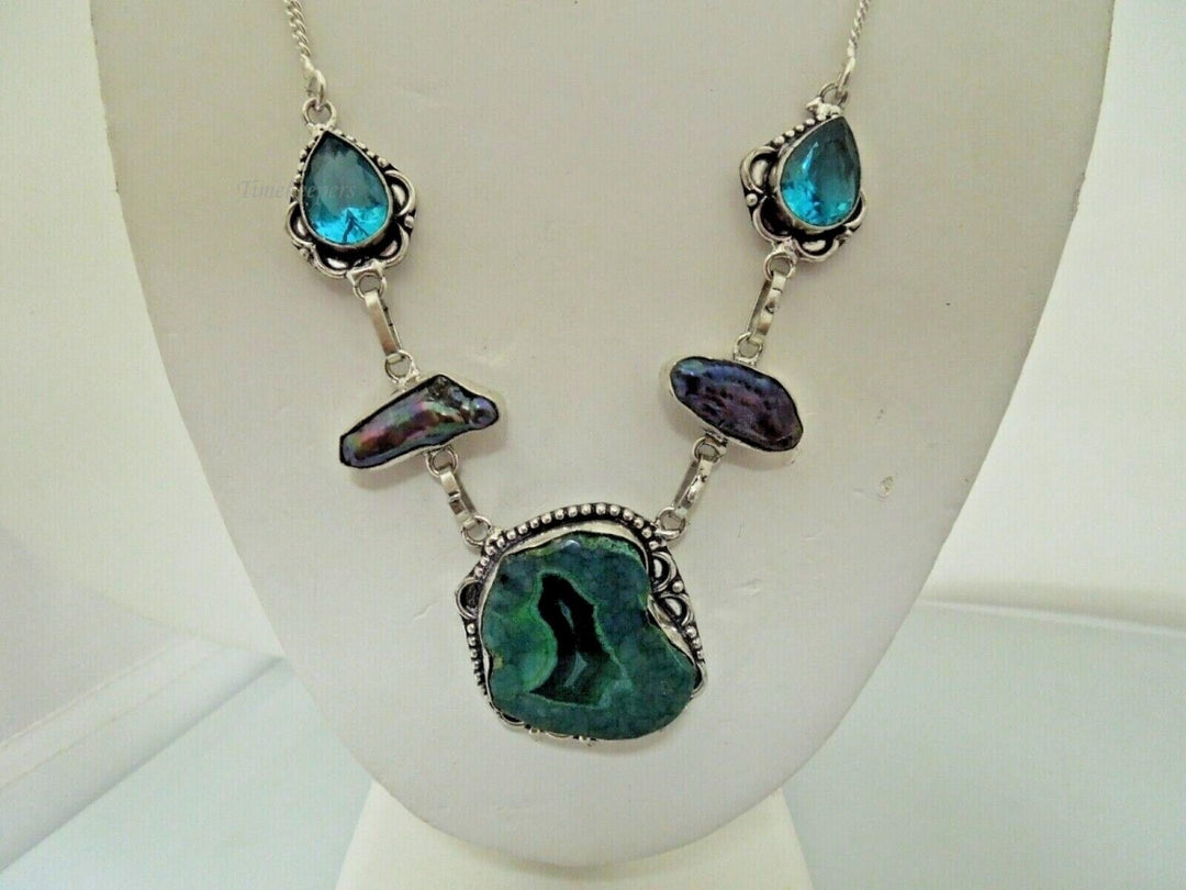 r626 Vintage Sterling Silver Multi gemstone Necklace Sterling Silver Pendant 20"