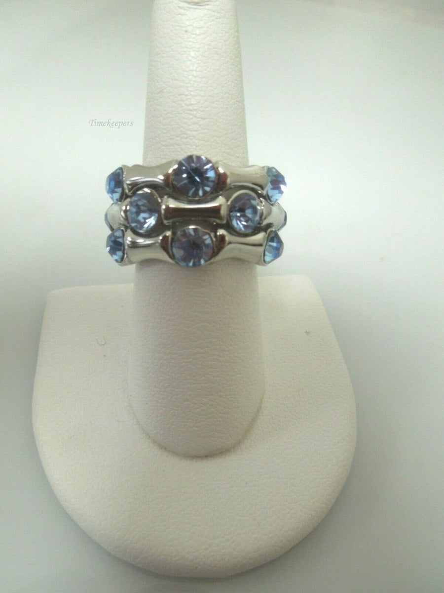 q773 Vintage Women Fun Fashion Blue Rhinestone Stainless Steel Cocktail Ring Size 7.75