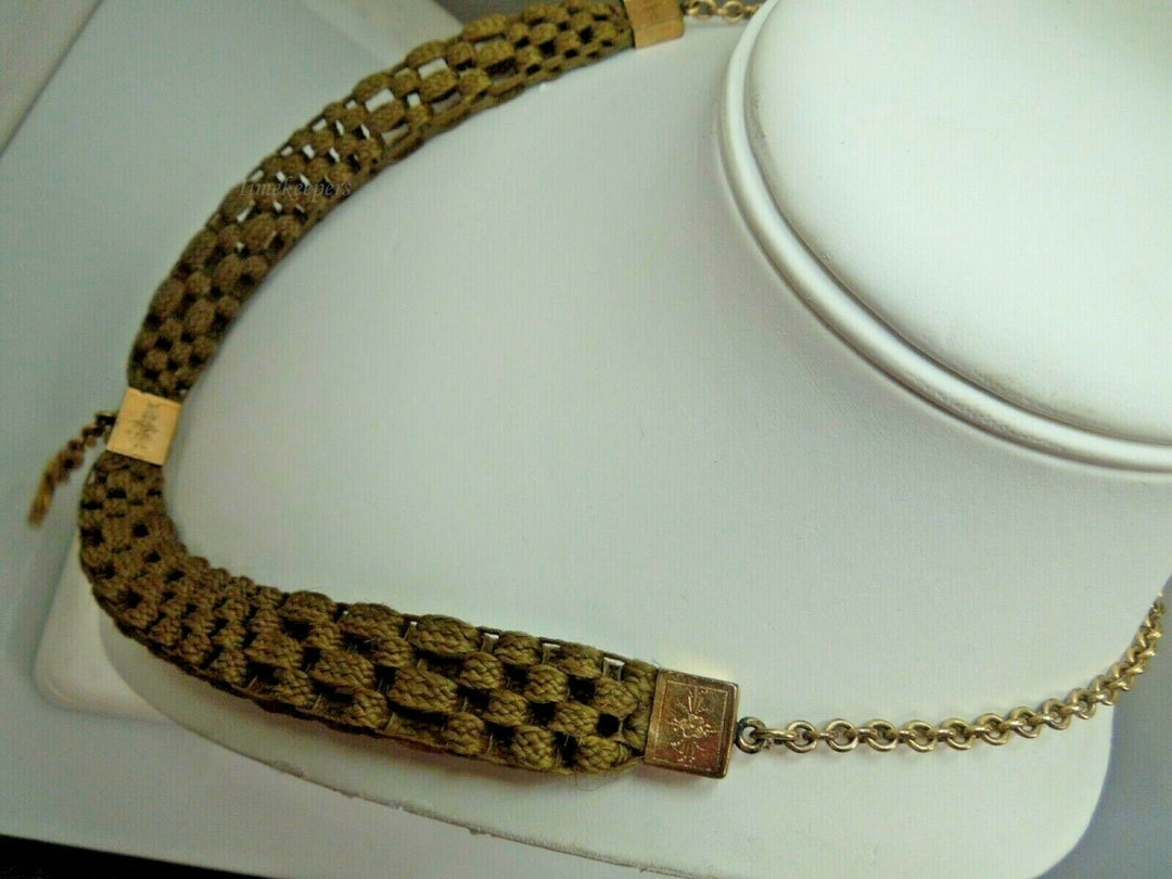 b021 Victorian Era Woven Hair Vest Chain with 10k Yellow Gold Findings