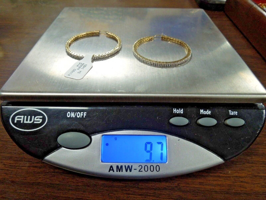 r250 Vintage 10kt Yellow Gold Diamond .50cts Hoop Earrings Signed 9.7g