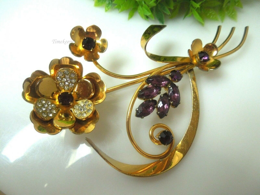 q487 Vintage Sterling Silver 925 Gold Field Flower Pin Brooch