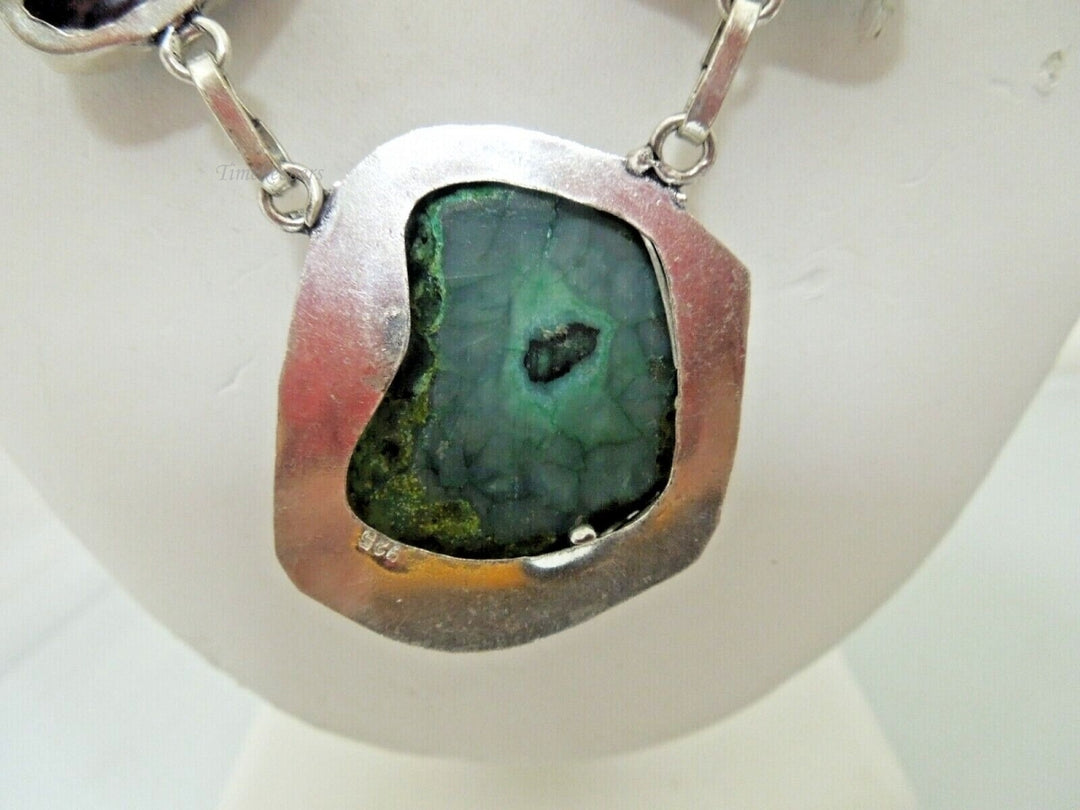 r626 Vintage Sterling Silver Multi gemstone Necklace Sterling Silver Pendant 20"