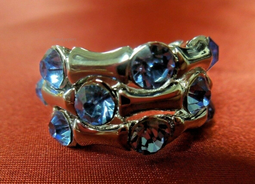 q773 Vintage Women Fun Fashion Blue Rhinestone Stainless Steel Cocktail Ring Size 7.75