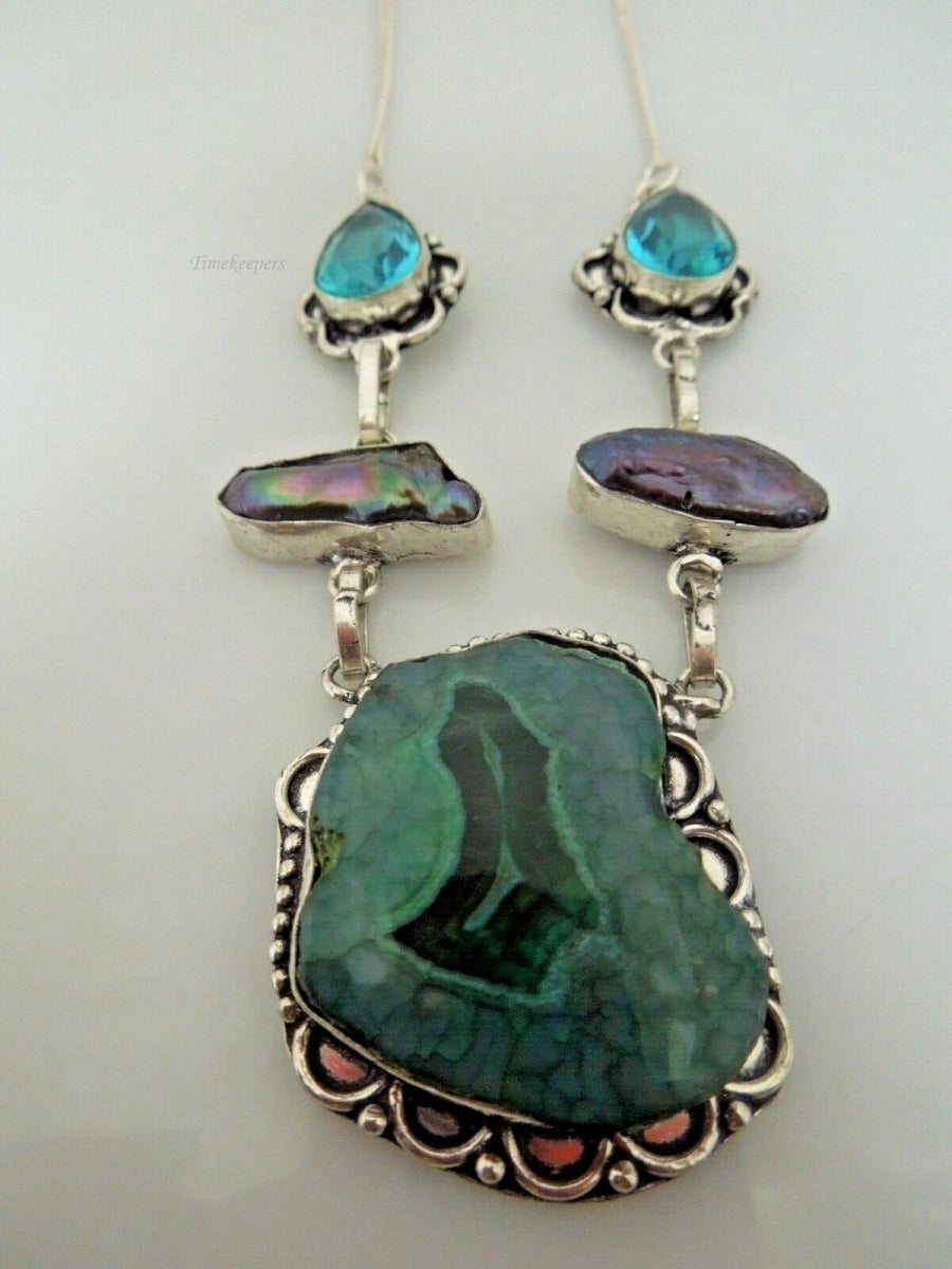 r626 Vintage Sterling Silver Multi gemstone Necklace Sterling Silver Pendant 20"