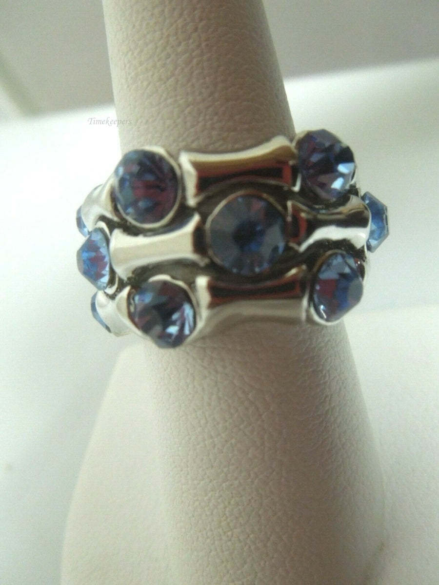 q773 Vintage Women Fun Fashion Blue Rhinestone Stainless Steel Cocktail Ring Size 7.75
