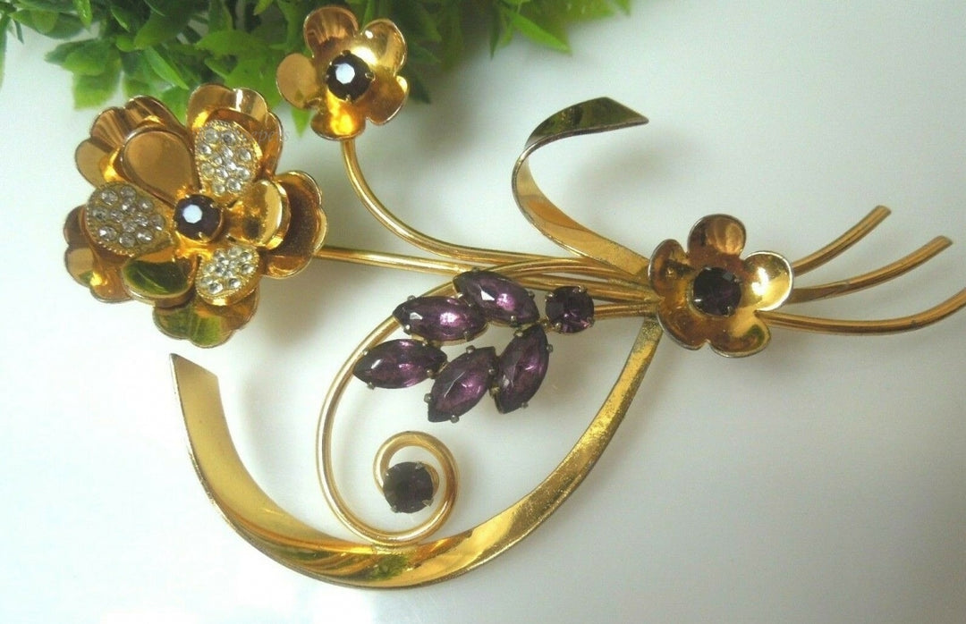 q487 Vintage Sterling Silver 925 Gold Field Flower Pin Brooch