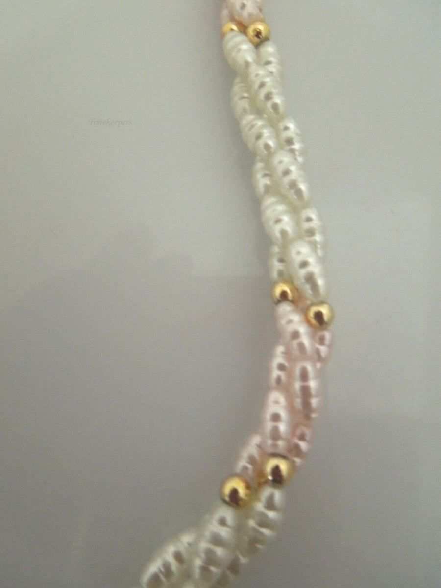 s067 Costume Jewelry Pink and White Faux Pearl Braided Beaded Necklace