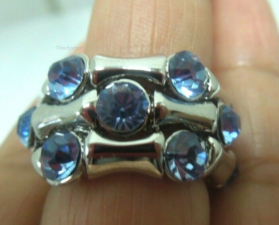 q773 Vintage Women Fun Fashion Blue Rhinestone Stainless Steel Cocktail Ring Size 7.75