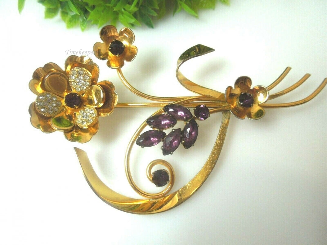 q487 Vintage Sterling Silver 925 Gold Field Flower Pin Brooch