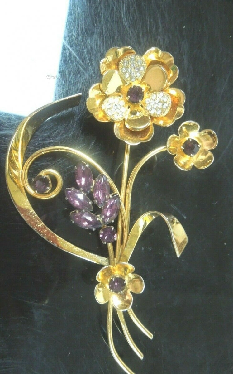 q487 Vintage Sterling Silver 925 Gold Field Flower Pin Brooch