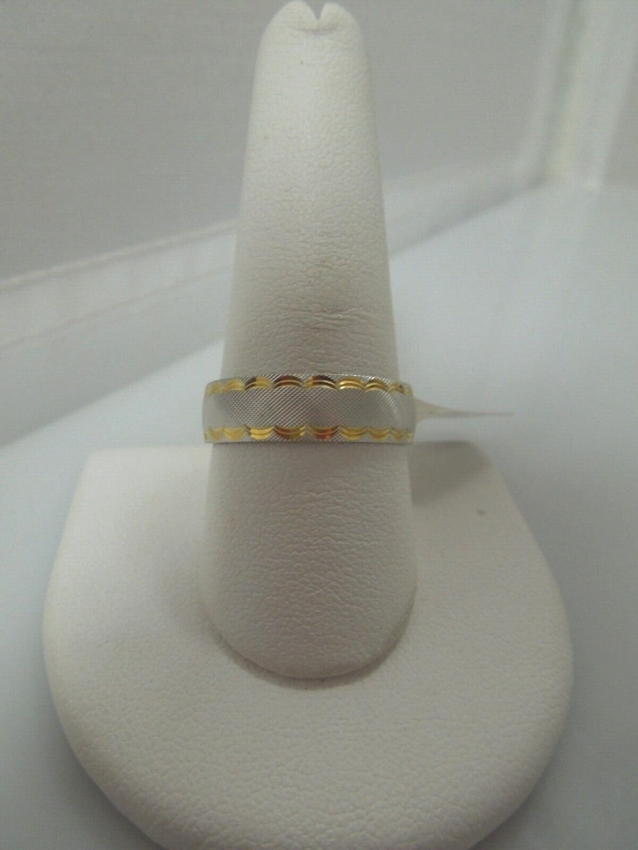 r505 Vintage 14k White Yellow Gold Etched Wedding Band Size 9.75(USA) Signed