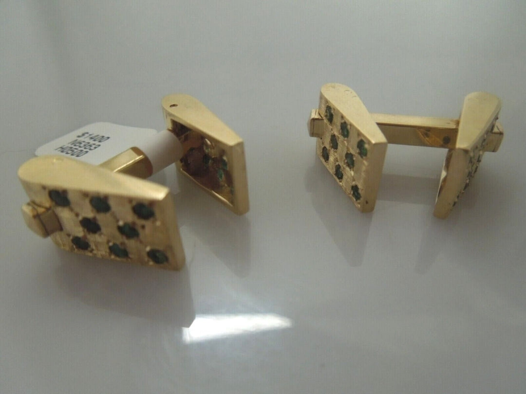 r520 Vintage 14k Yellow Gold Emerald Cufflinks Signed 14.7g
