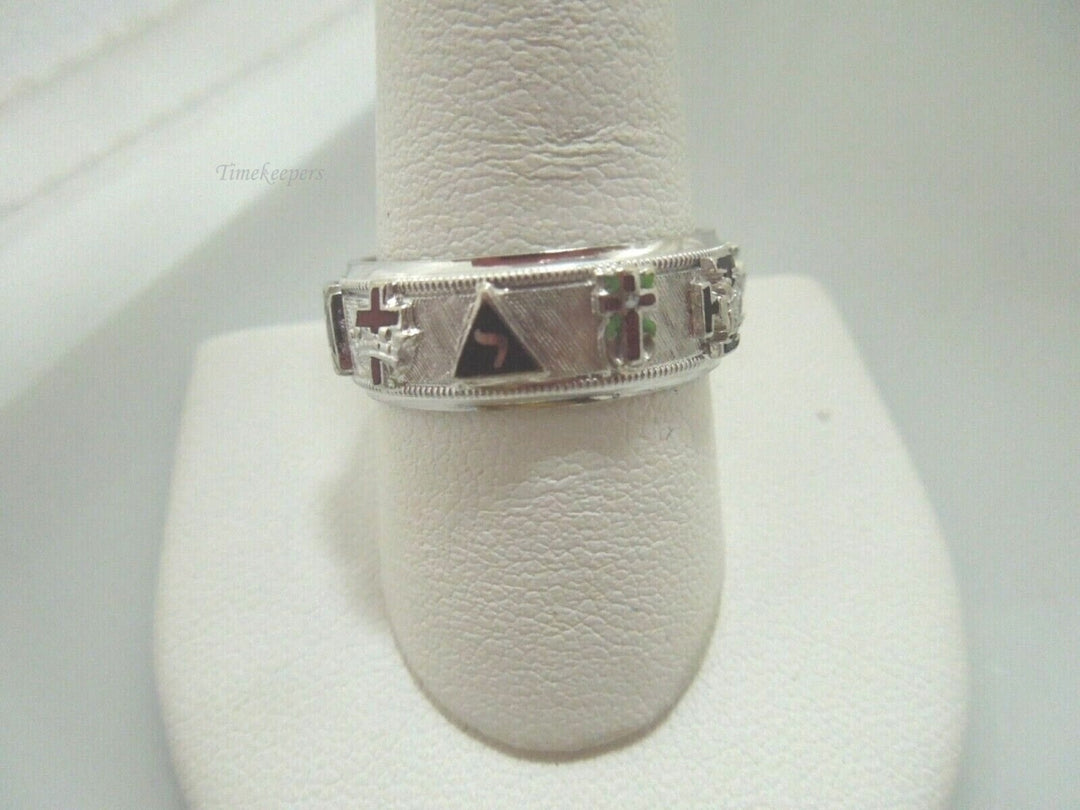 r537 Vintage 14kt White Gold Masonic Men's Ring Size 10(USA) 13.4g 7.7 mm