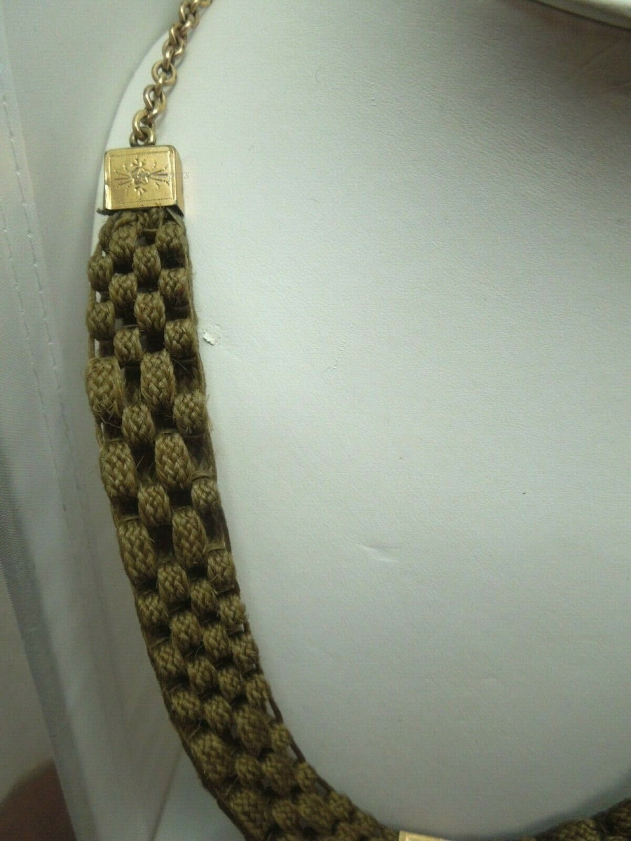 b021 Victorian Era Woven Hair Vest Chain with 10k Yellow Gold Findings