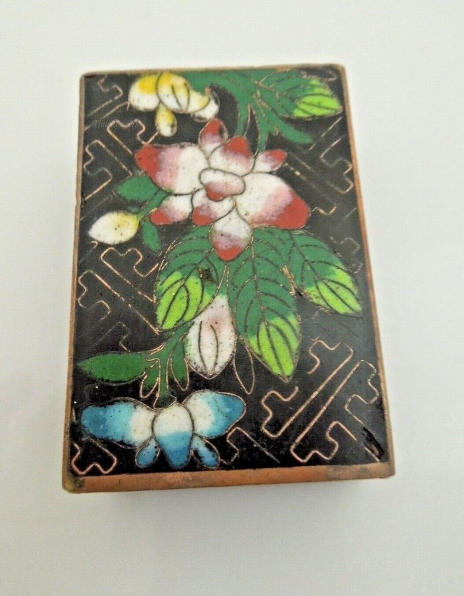 s075 Vintage Match Box Holder Cloisonne  Enamel Copper Match Safe Matchbox Cover