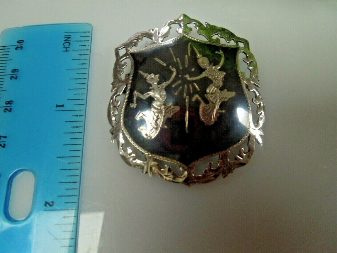 q725 Vintage Sterling Silver Siam Thailand Dancer Artisan Antique Filigree Pin Brooch