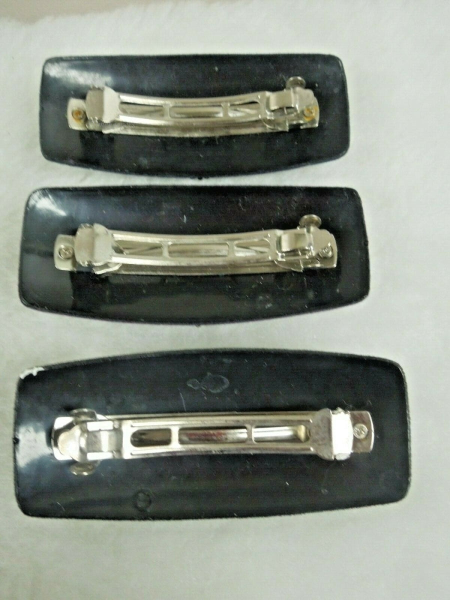 q878 Set of 3 Vintage Pretty Design Blue Purple Black Hair Clips Barrettes