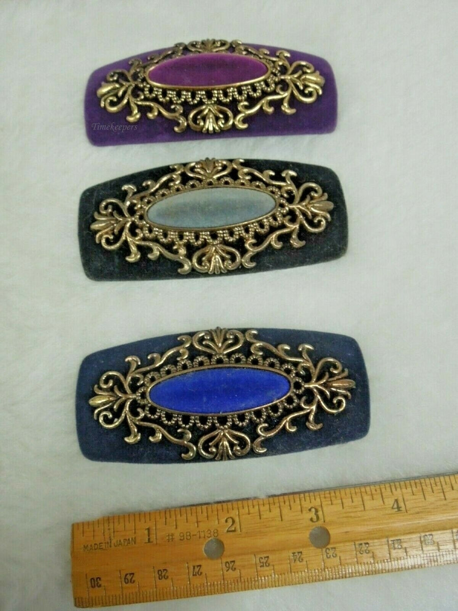 q878 Set of 3 Vintage Pretty Design Blue Purple Black Hair Clips Barrettes