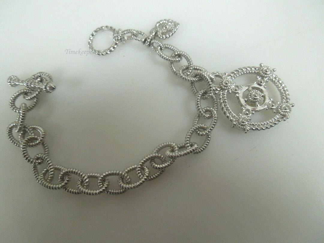 r025 Judith Ripka JR Sterling Silver &amp; 18K Gold Bracelet With 2 Diamonds 7.6" HORSESHOE