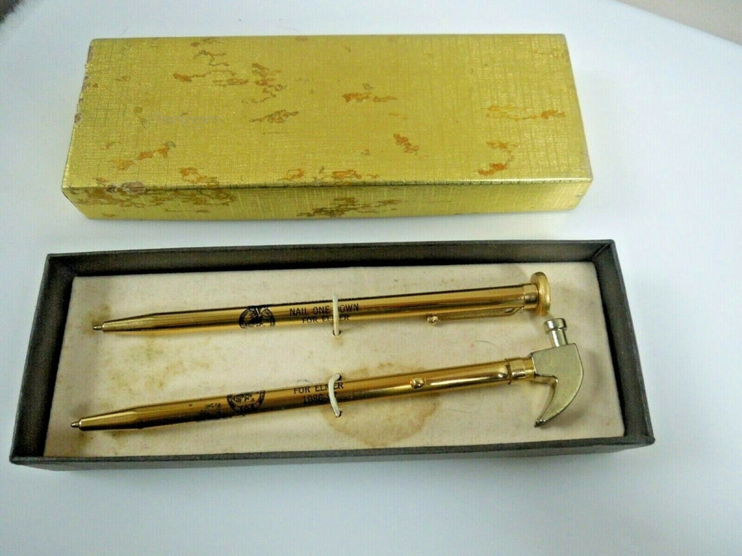 r047 Vintage Set of 2 Gold Tone Missouri Eagles Nail One Down For Elmer 1986-87 Pen
