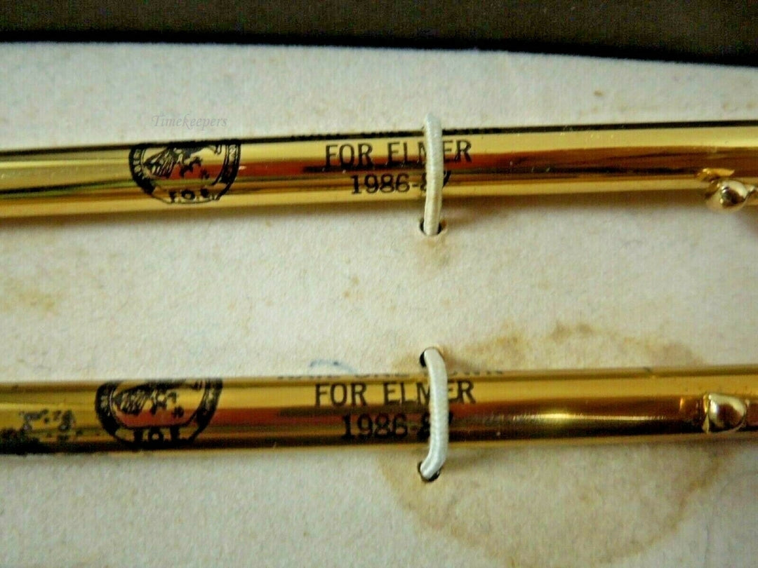 r047 Vintage Set of 2 Gold Tone Missouri Eagles Nail One Down For Elmer 1986-87 Pen