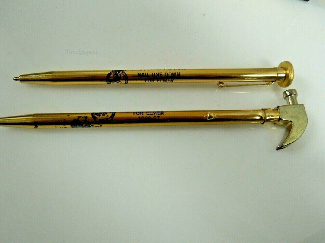 r047 Vintage Set of 2 Gold Tone Missouri Eagles Nail One Down For Elmer 1986-87 Pen