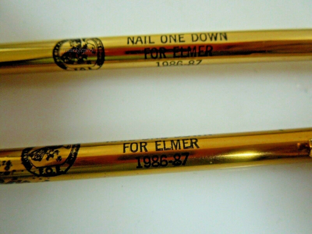 r047 Vintage Set of 2 Gold Tone Missouri Eagles Nail One Down For Elmer 1986-87 Pen