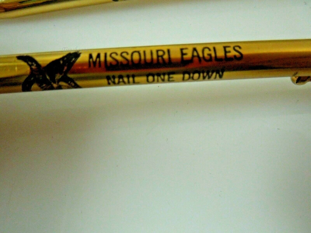 r047 Vintage Set of 2 Gold Tone Missouri Eagles Nail One Down For Elmer 1986-87 Pen