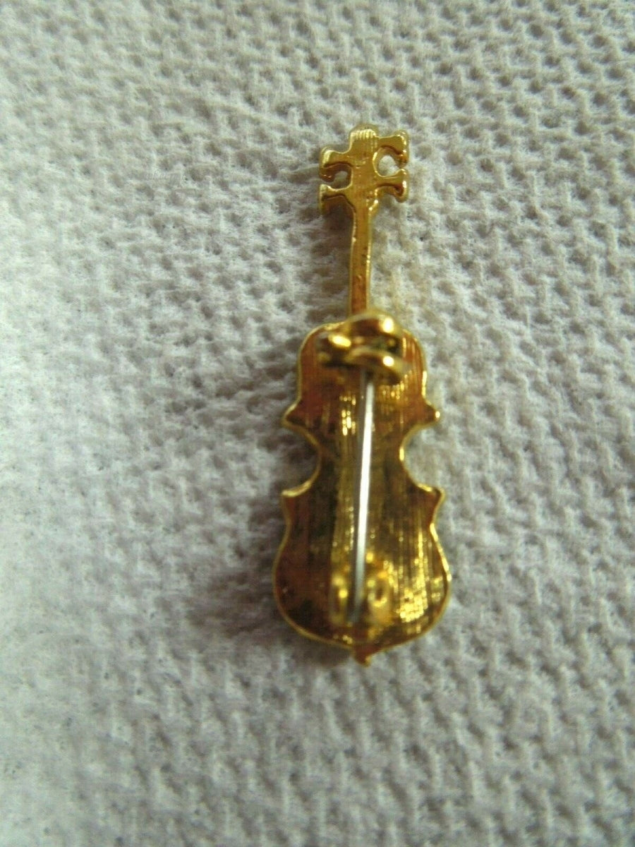 r075 Gold Tone Black Enamel Cello Pin Brooch Charm