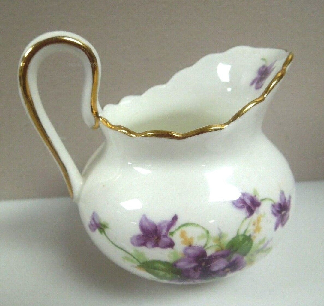 r211 Royal Chelsea Creamer and Open Sugar Bowl - Pansies Pattern - Lots of Gold Trim Vintage