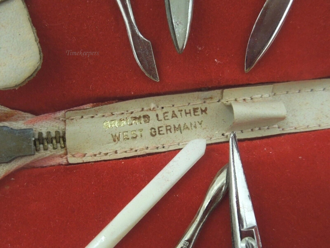 r452 Vintage Hickok Manicure Pedicure Set West Germany Nail Travel Kit Case Leather