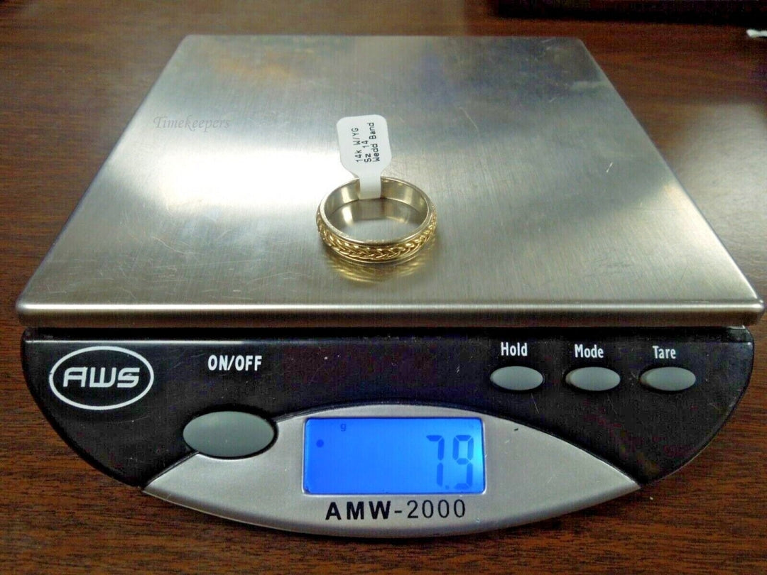 r473 Vintage 14kt White Yellow Gold Size 14 Men's Wedding Band 5.75mm 7.9g