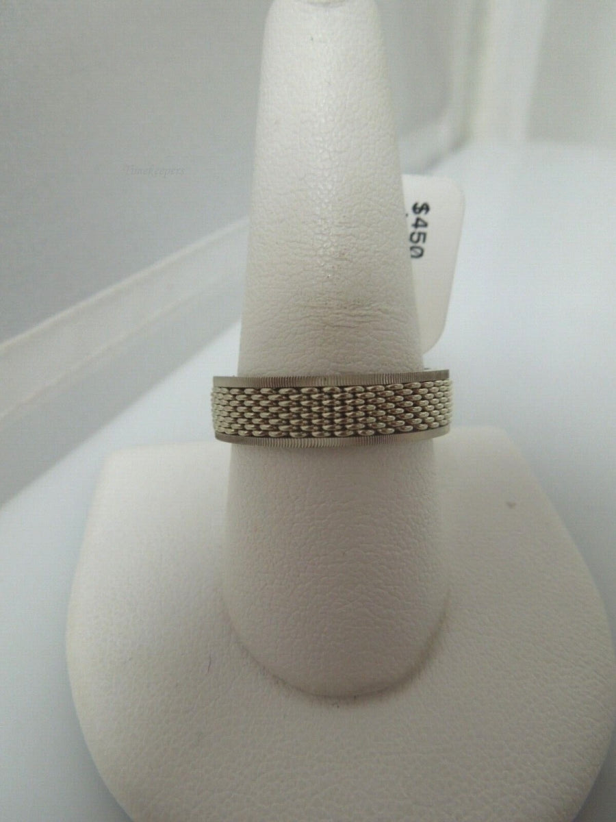 r479 Vintage Unisex Ring 14K White Gold Etched Wedding Band by ArtCarved Size 9.75 Signed 6.12 mm