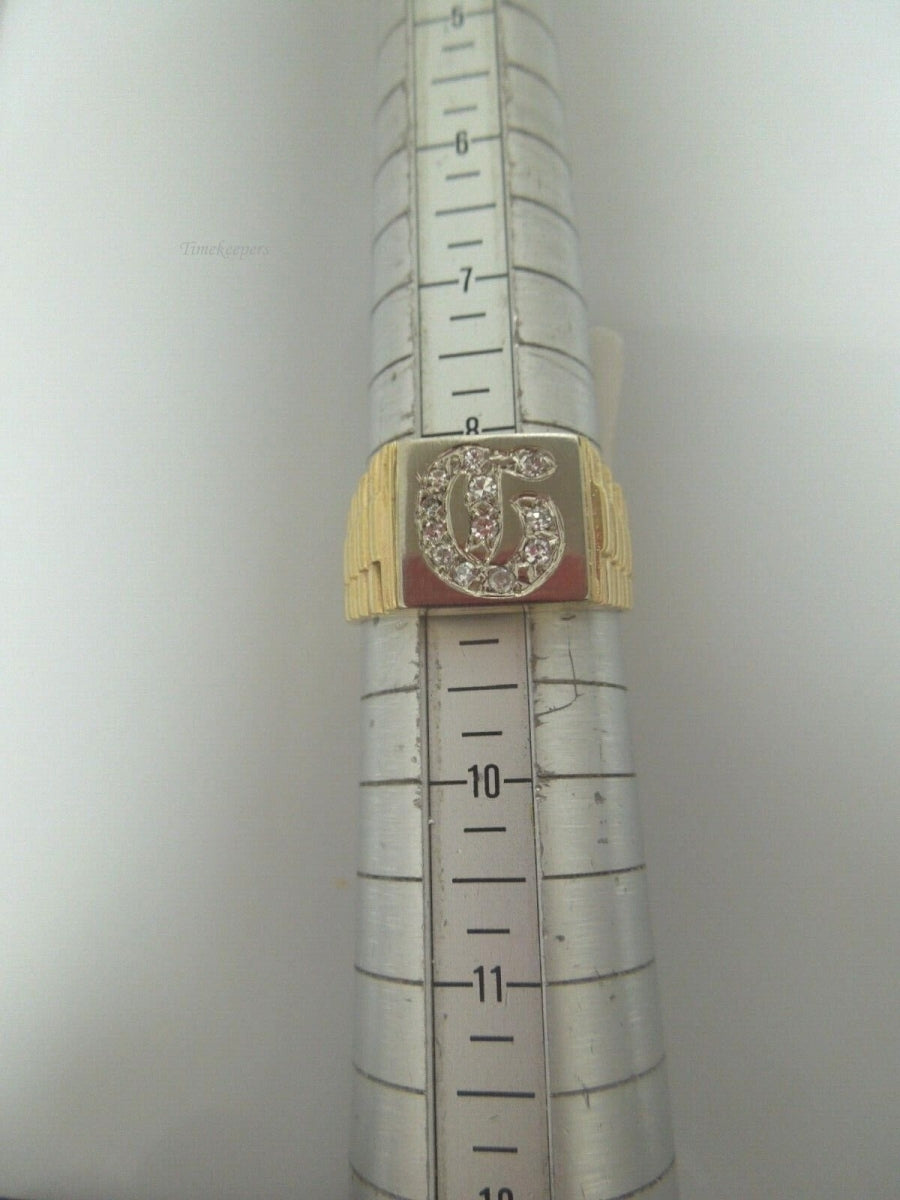 r481 Vintage 14K Yellow Gold Unisex D Ring Size 8.75(USA) Signed Diamond .12 cts