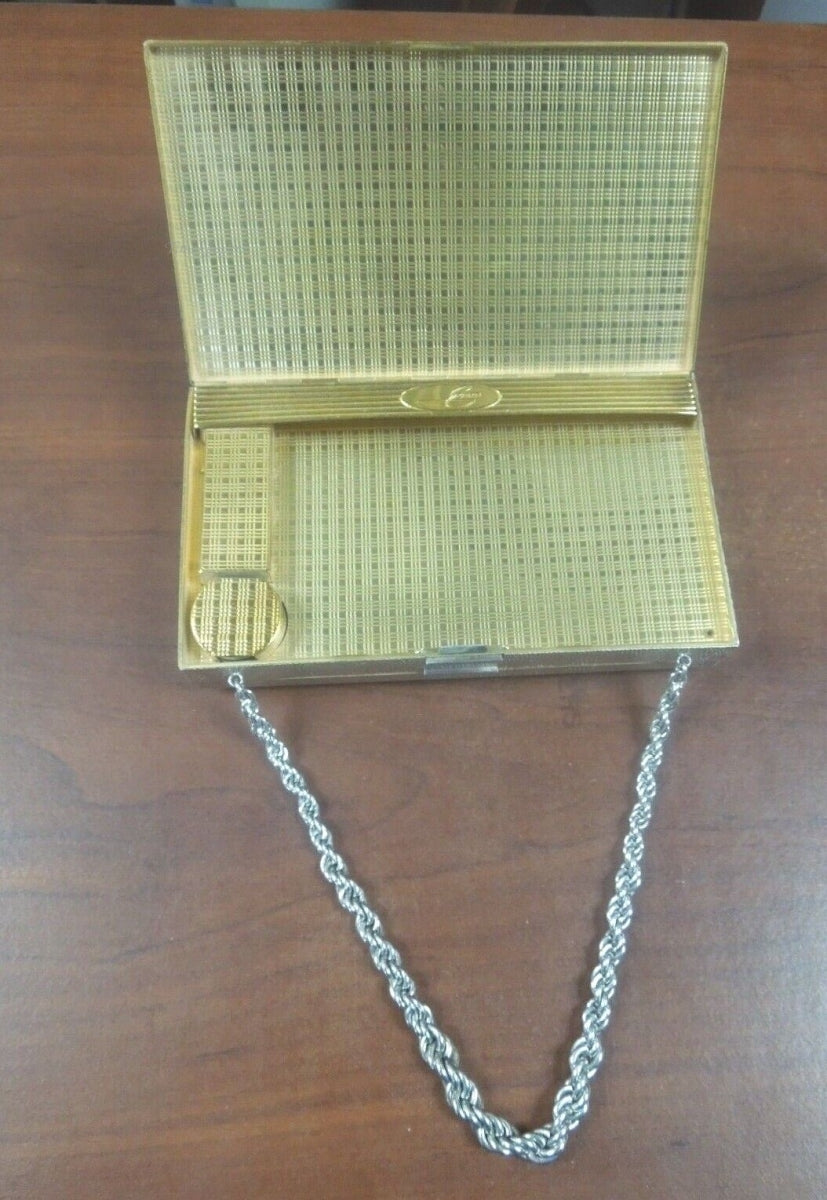 r785 Vintage 1940’s EVANS Rhinestone Encrusted Flower Silvertone Wristlet Compact Case